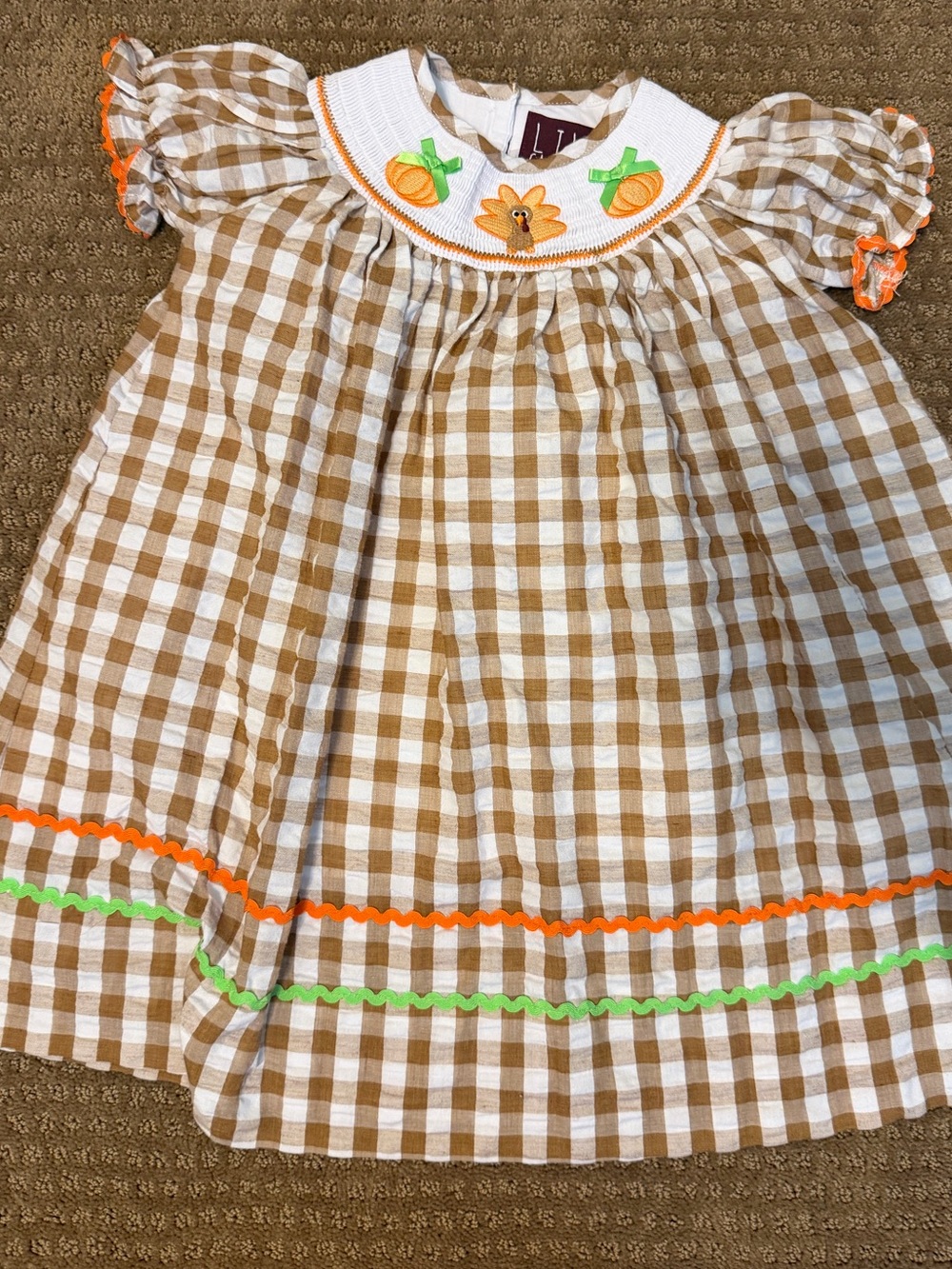 Smocked Brown Gingham Pumpkin Dress for Girls